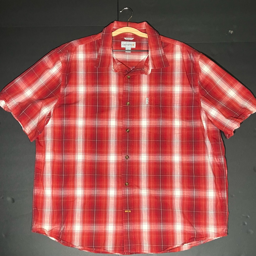 Carhartt Relaxed Fit Short Sleeve Button Up Shirt Mens 2xl Xxl Red Plaid